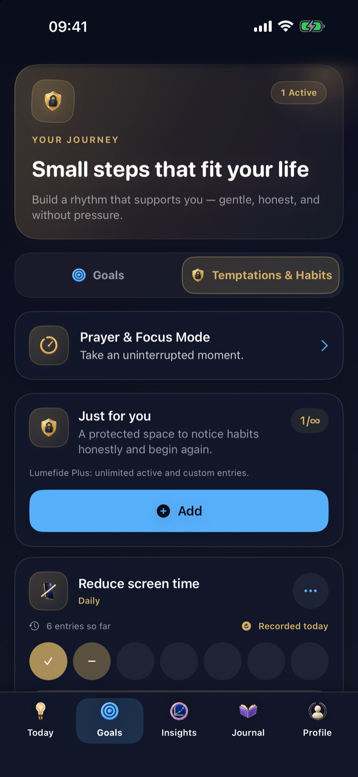 Lumefide Prayer and Focus Mode alongside private habit tools