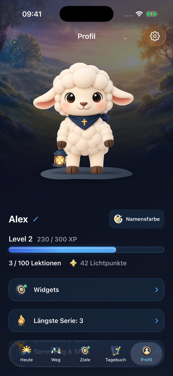 Alex’ Lumefide-Profil mit Lumi, Lernfortschritt und Zugang zur Sammlung